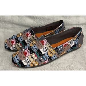 Bob's by Sketchers Scratch Party Cat Flat Slip On Shoes Memory Foam Sz 7 W